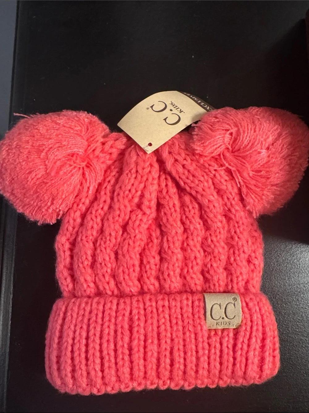 C.c. Kids Coral Pom Beanie Hat - Cute Double Pom Pom Winter Cap XS-S